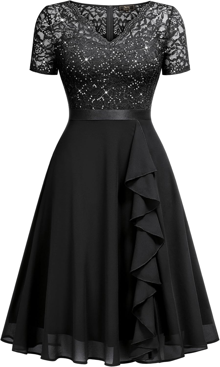 MISSMAY Women's Elegant Style Sequin Lace A-Line Cocktail Party Dress - Image 3