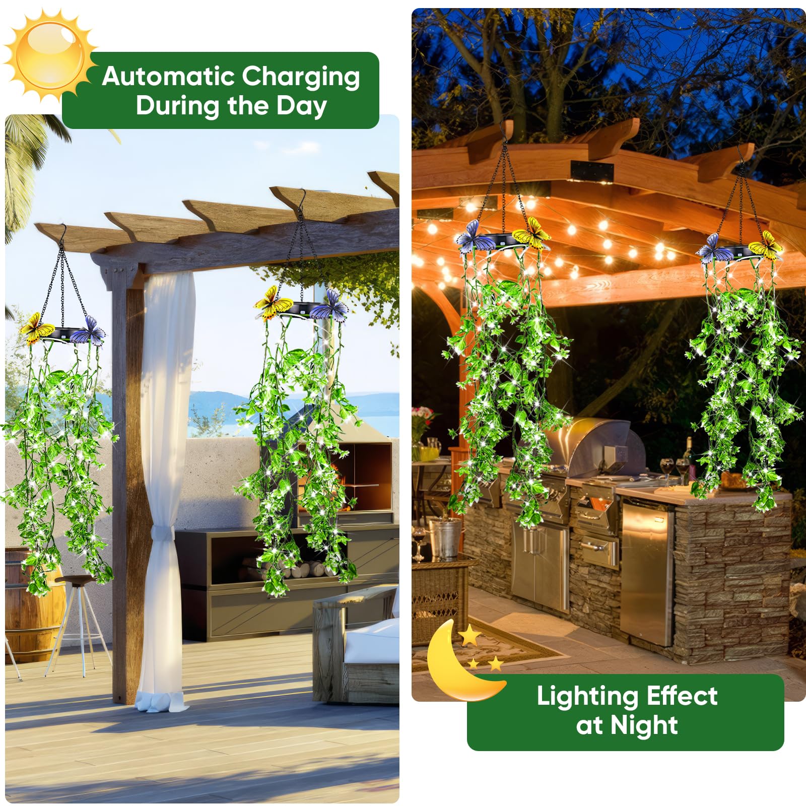 Lanterne Solari da Esterno, Confezione da 2 Perline di Salice Artificiale Foglia di Salice per Esterni da Giardino, IP65 Luci Solari da Giardino, per Esterni Giardino per Veranda
