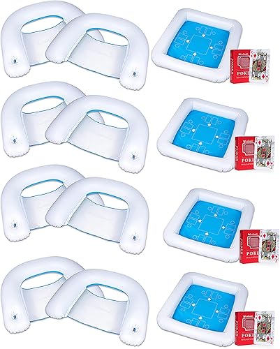 Zone Tech - Mesa de juego inflable y sillas con cartas de juego impermeables, mesa flotante para piscina para adultos, familia, fiesta, juego de