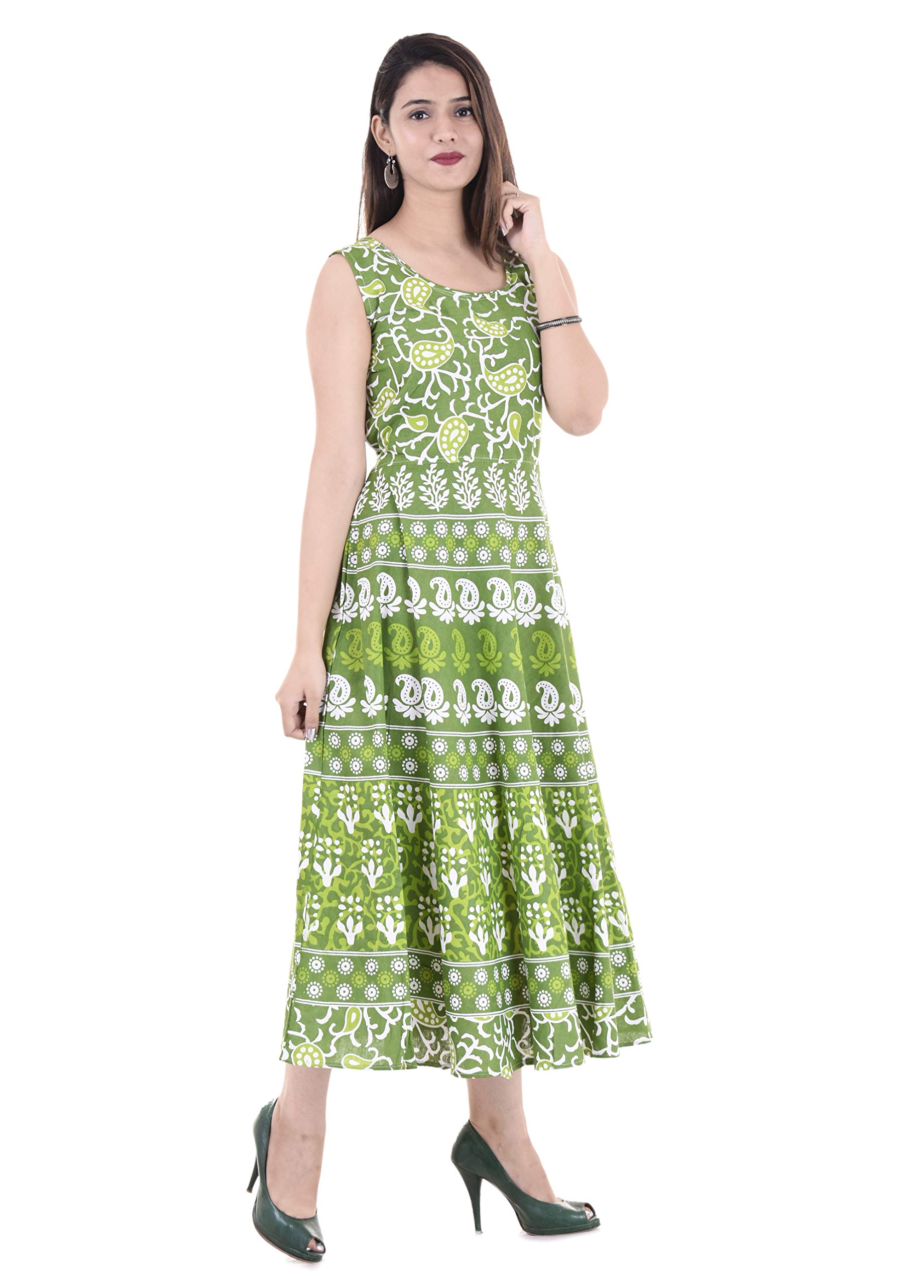 art world Women's Cotton Rajasthani Jaipuri Traditional Floral Printed Long midi one Piece Dress-picture-28