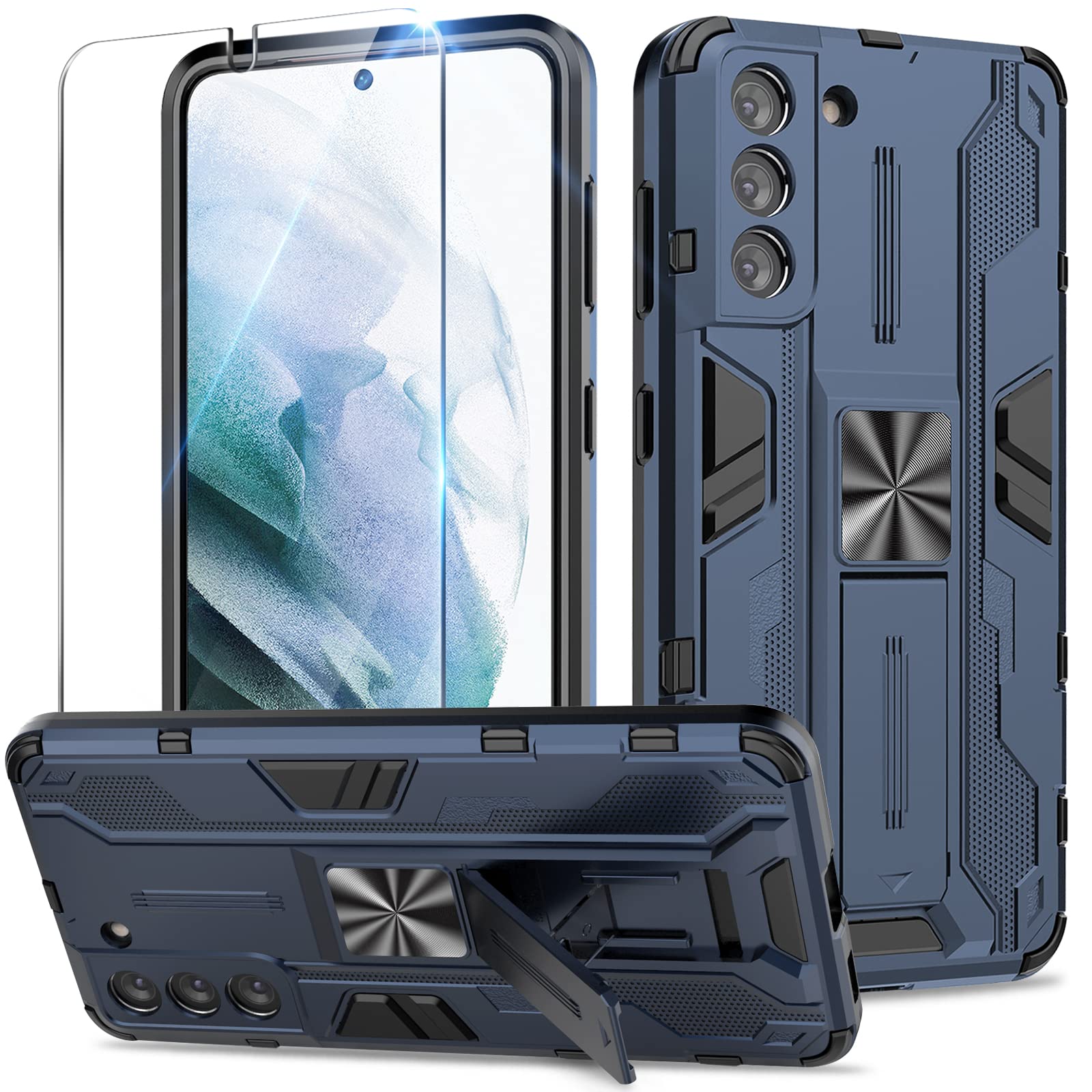Funda para Samsung Galaxy A13 4G con Cristal Templado Protector Pantalla, Carcasa Antigolpes con Soporte anular metálico, Case Protectora de Grado Militar, Negro — view 23