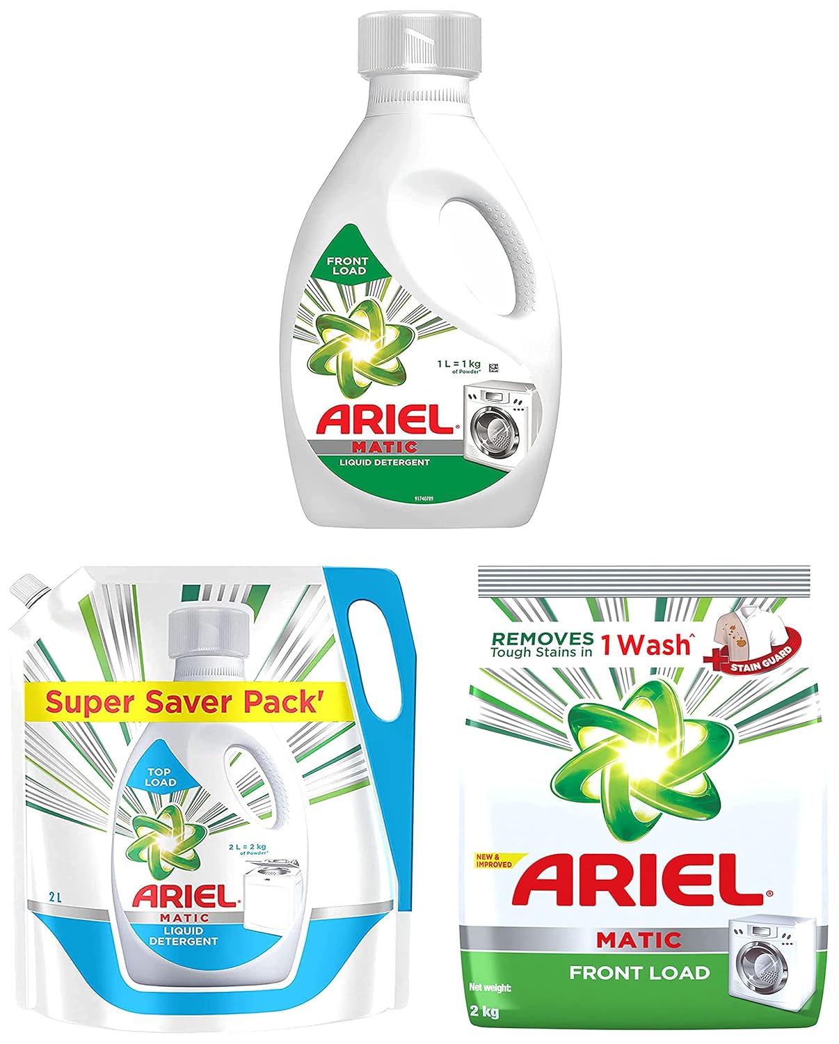 Ariel Matic Front Load Detergent Washing Powder 2 kg & Matic Liquid