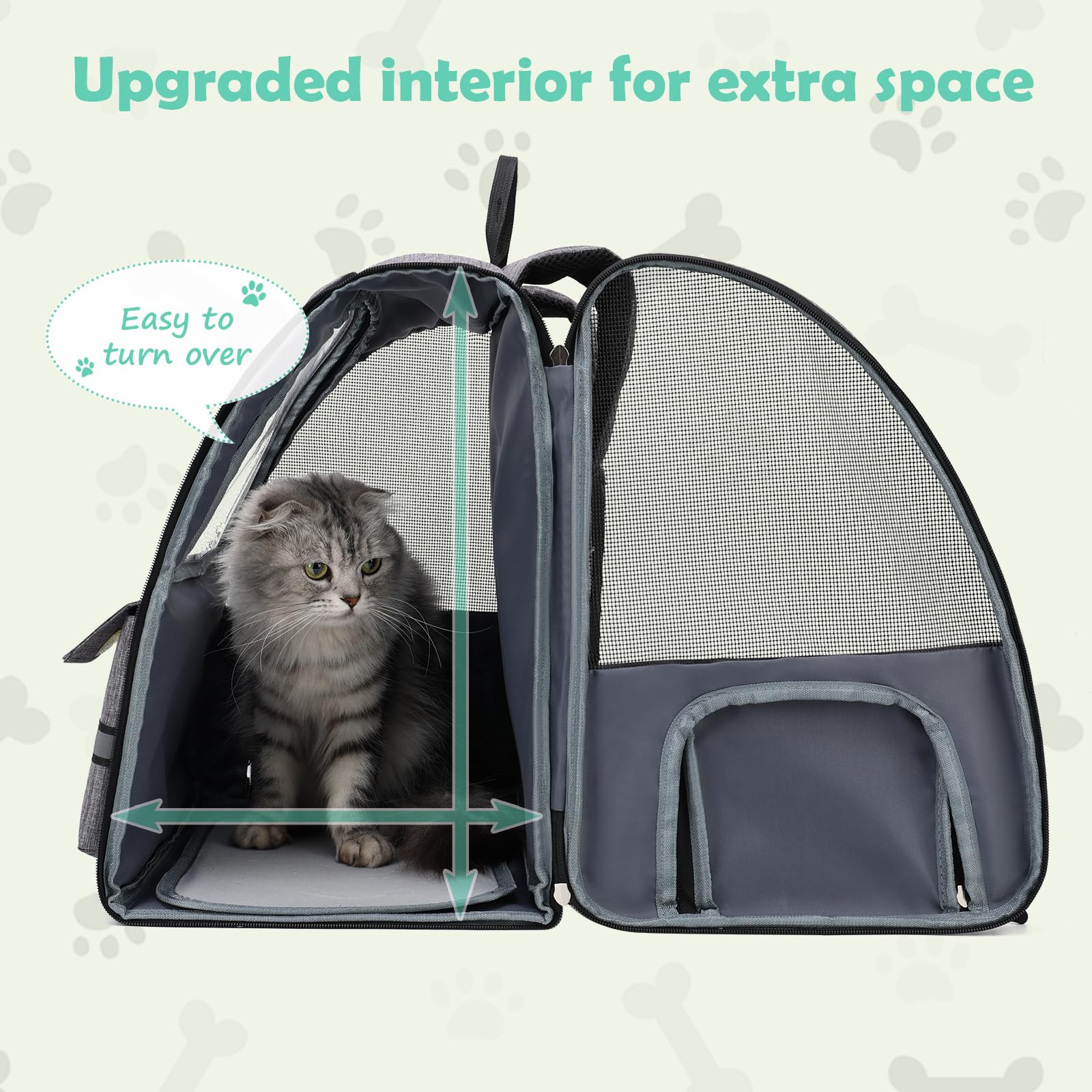 Zaino da trasporto per cani con carrello 3 in 1 fino a 20 kg, gatti, cuccioli, in rete completamente ventilata, progettato per viaggi, escursionismo, uso esterno (grigio)