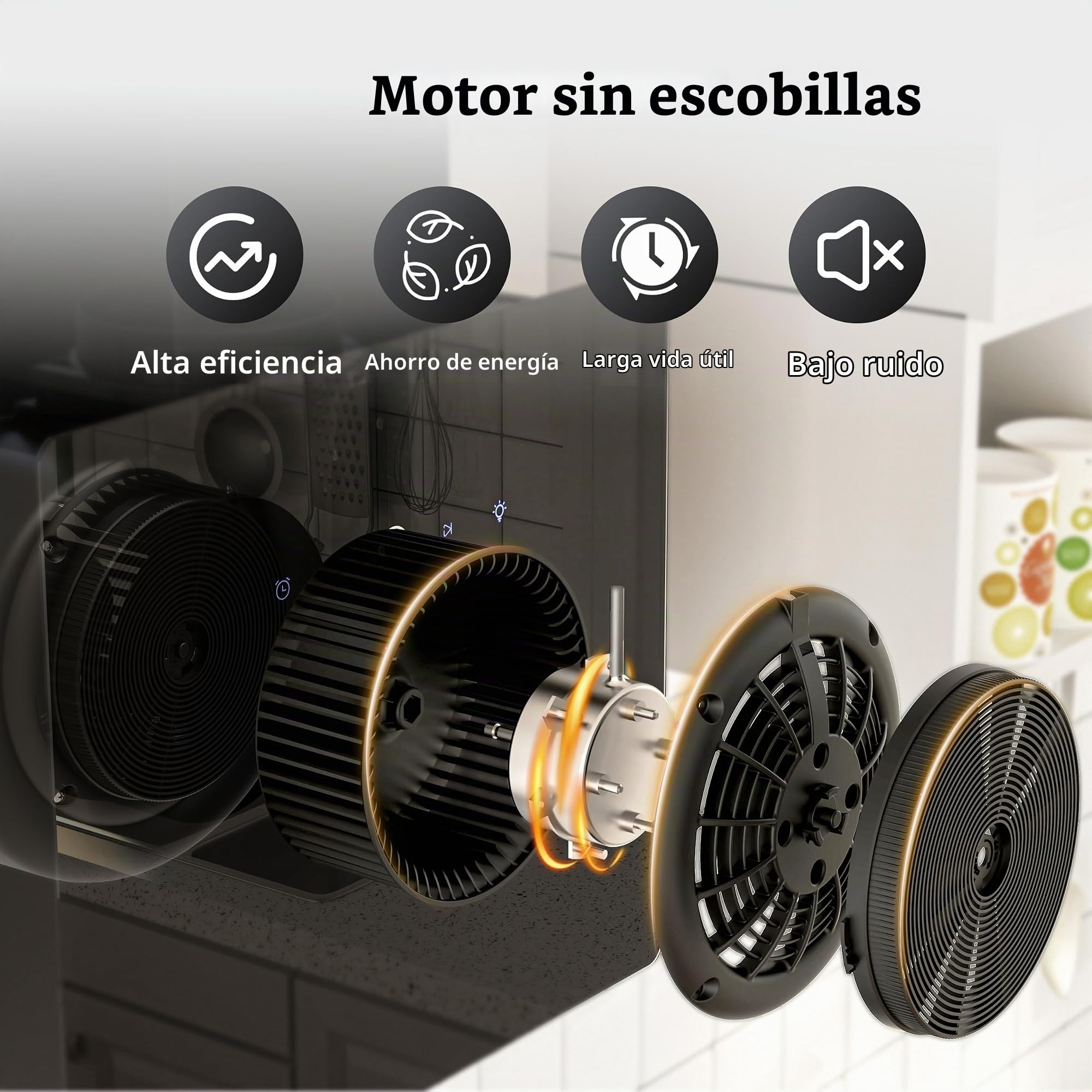 FIREGAS Campana Extractora de Pared con LED 60 cm, 487 m³/h, 9 Velocidades, Filtros de Carbón CC170, Ahorro Energético, Con Conducto, Negra