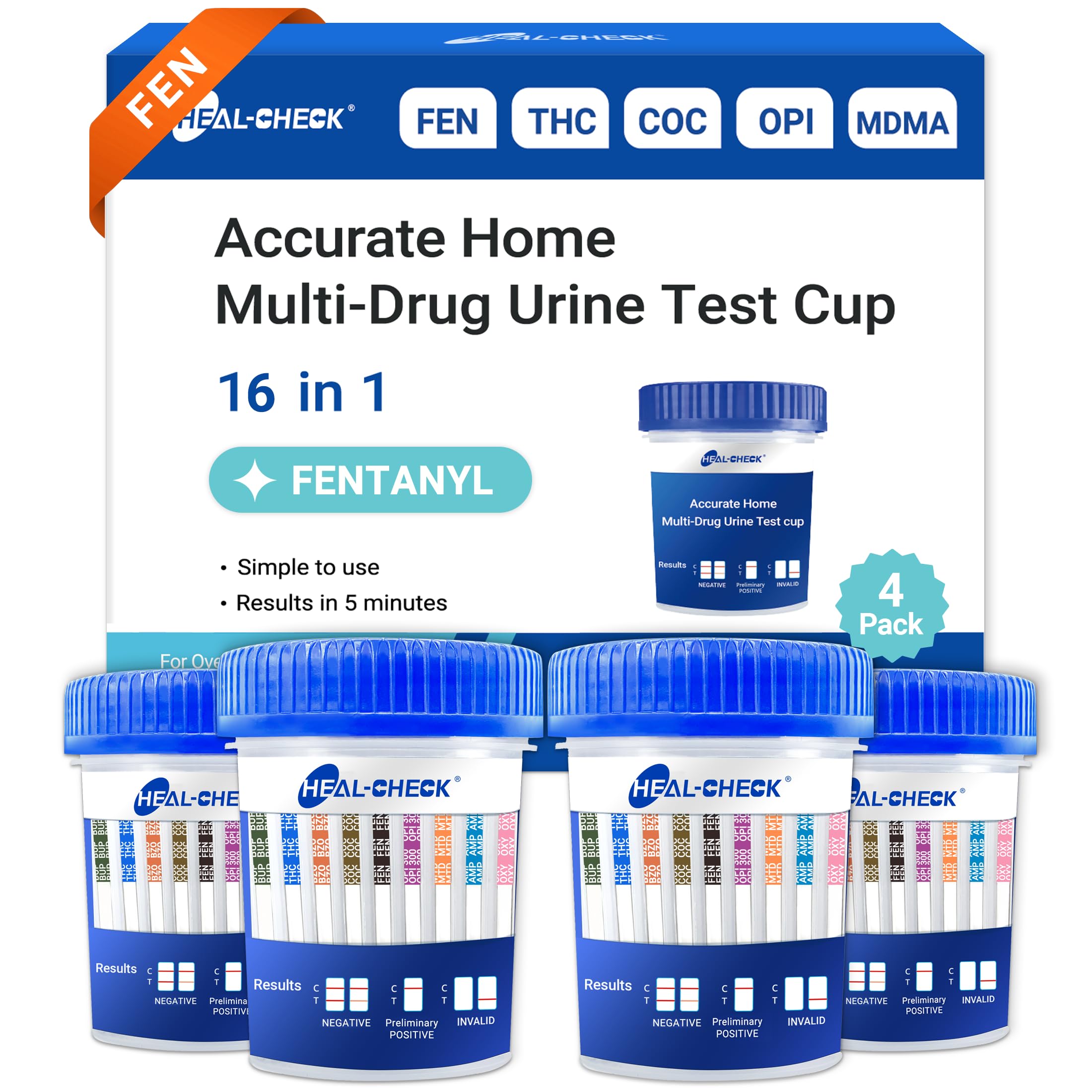 4 Pack 16 Panel Multi Drug Urine Test Kit