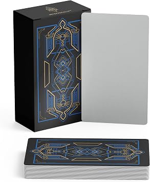 Blank Tarot Cards with Design on Back - DIY Deck of 80 Cards to Create Your Own Oracle Tarot Deck - Sacred Geometry Design with Metallic Gold Foil - 4.72 inches x 2.75 inches Blue