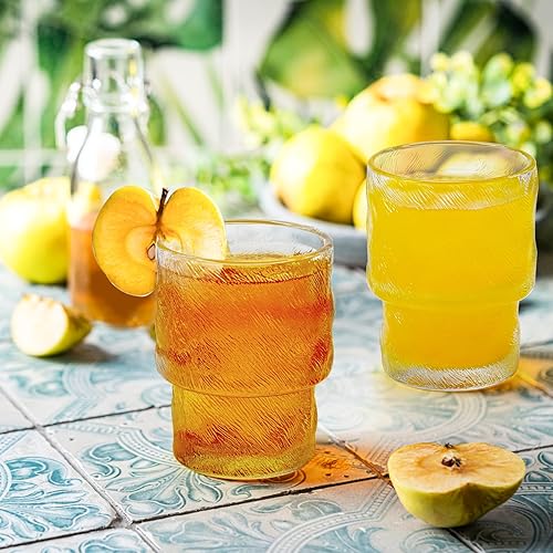 Miniatura 6 de Frcctre Paquete de 8 vasos apilables para beber de 6.5 onzas, románticos vasos de cóctel Lowball, pequeños vasos de vidrio con estrías vintage para