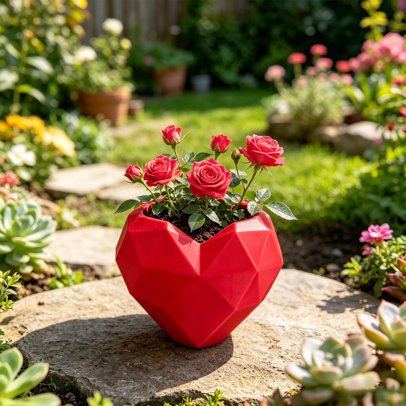Photo 1 of ***ROSE, NOT HEART*** 1 Pack Rose Shape Succulent Planter Pots Creative Flower Ceramic Plant Pots with Drainage Cute Decorative Planters for Indoor Cactus Small Plants Home Office Windowsill Decor?Red?