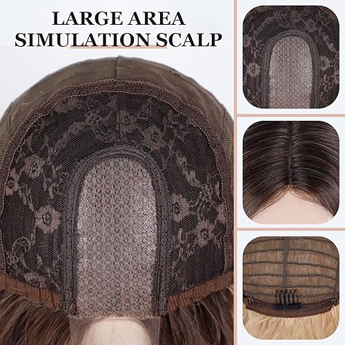 Miniatura 6 de KOME Long Ombre Platinum Blonde Wavy Wig for Women,Middle Part Curly Wavy Wig, Natural Looking Synthetic Heat Resistant Fiber Wig for Daily Party