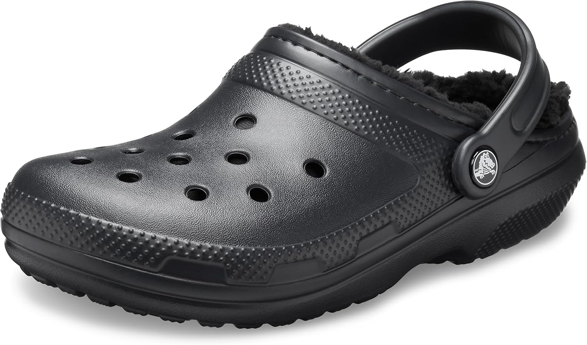 Amazon.com | Crocs Unisex Adult Men's and Women's Classic Lined | Fuzzy Slippers Clog, Black/Black, 12 Women 10 Men US | Mules & Clogs