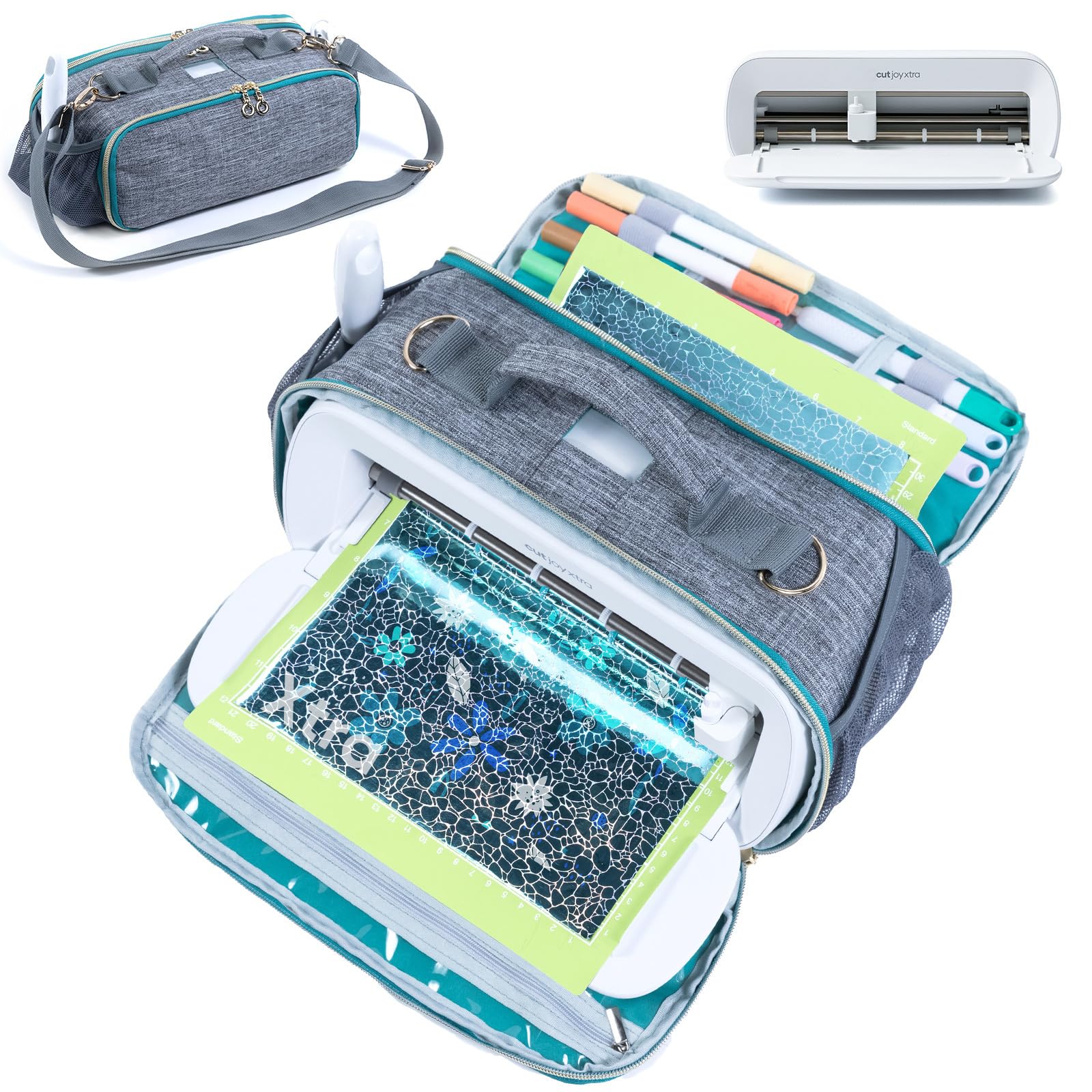 IMAGINING Carrying Case Compatible with Cricut Joy Xtra, Cricut Joy Xtra Carrying Bag with Pockets for Cricut Accessories, Cricut Tools, Front and Back Side Full Open