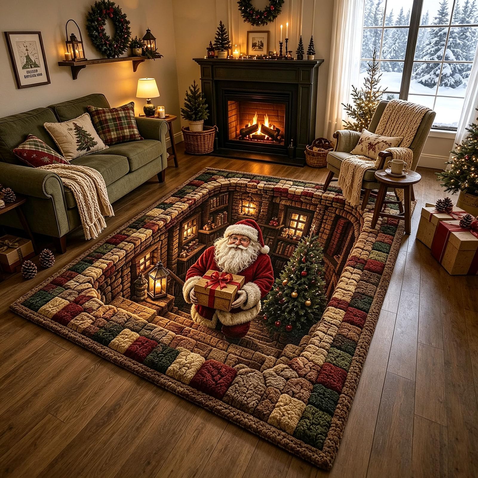 3D Optische Täuschung Weihnachtsteppich waschbarer,2,160x230cm