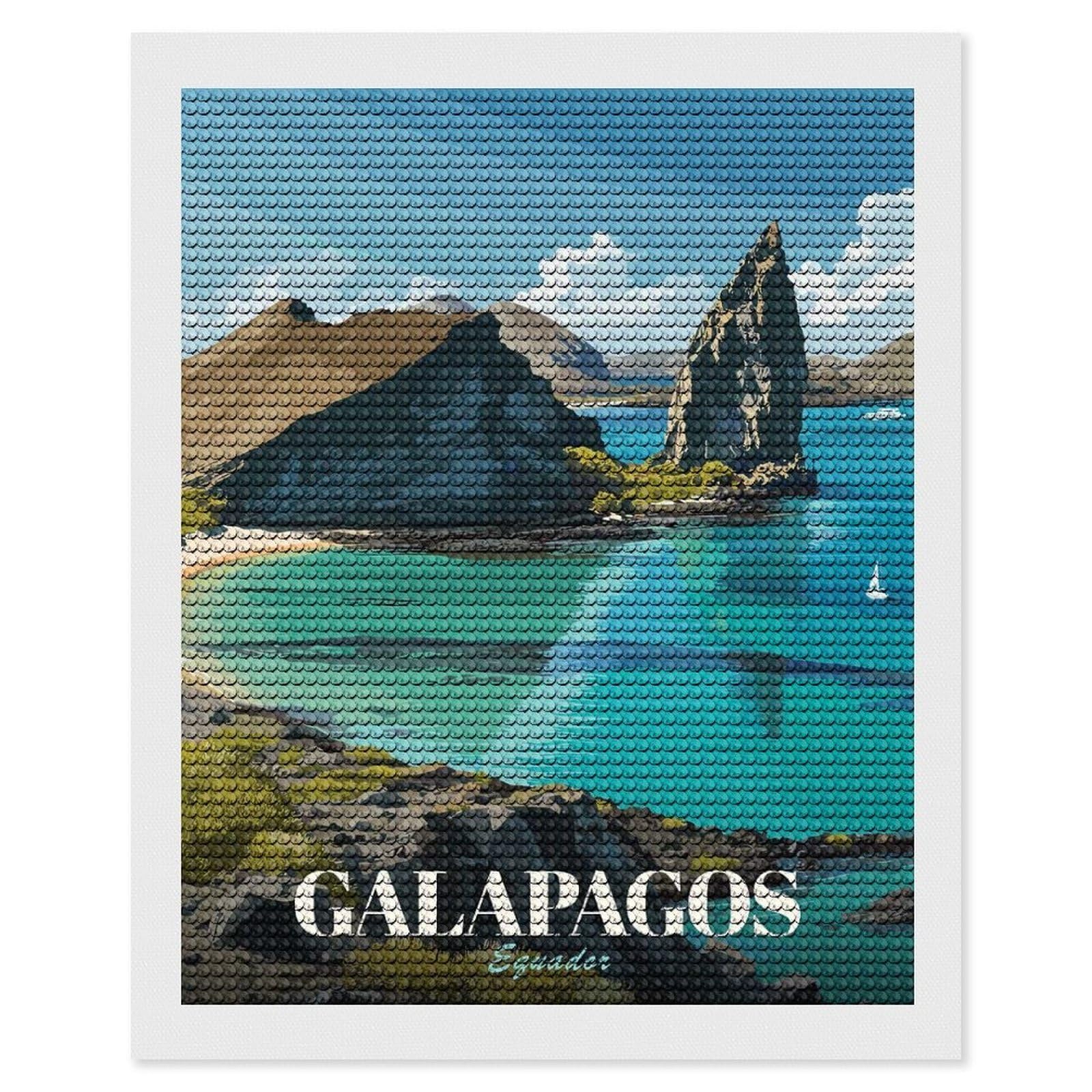 Junmoney Galapagos Islands, Ecuador Travel DIY Diamond Art Canvas Kit 16"x20", Simple to Start, Fun Craft Experience, Modern Decor, Gift Idea, Adhesive Canvas