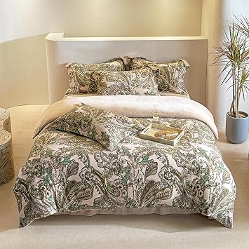 ZIQINPSQ Paisley Duvet Cover Set with Zipper,Soft Bohemian Bedding Sets 3Pcs 1Duvet Cover+2Pillowcase,Vintage Hippie Floral Pattern Luxurious Bedding Comforter Cover Set Twin SizeBeige,Queen