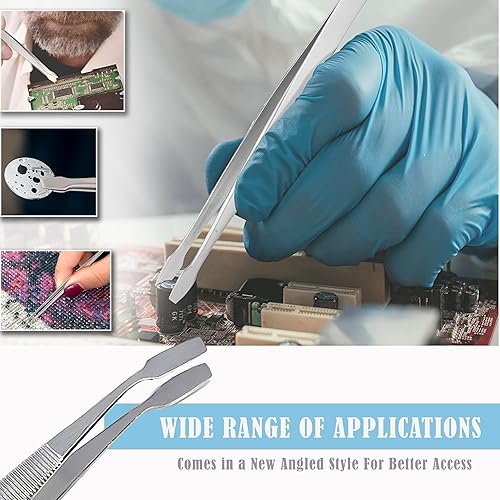 Miniatura 5 de A2Z-2 pinzas de punta plana con punta dentada roma, pinzas de alimentación de acero inoxidable con puntas anchas rectas y anguladas, pinzas