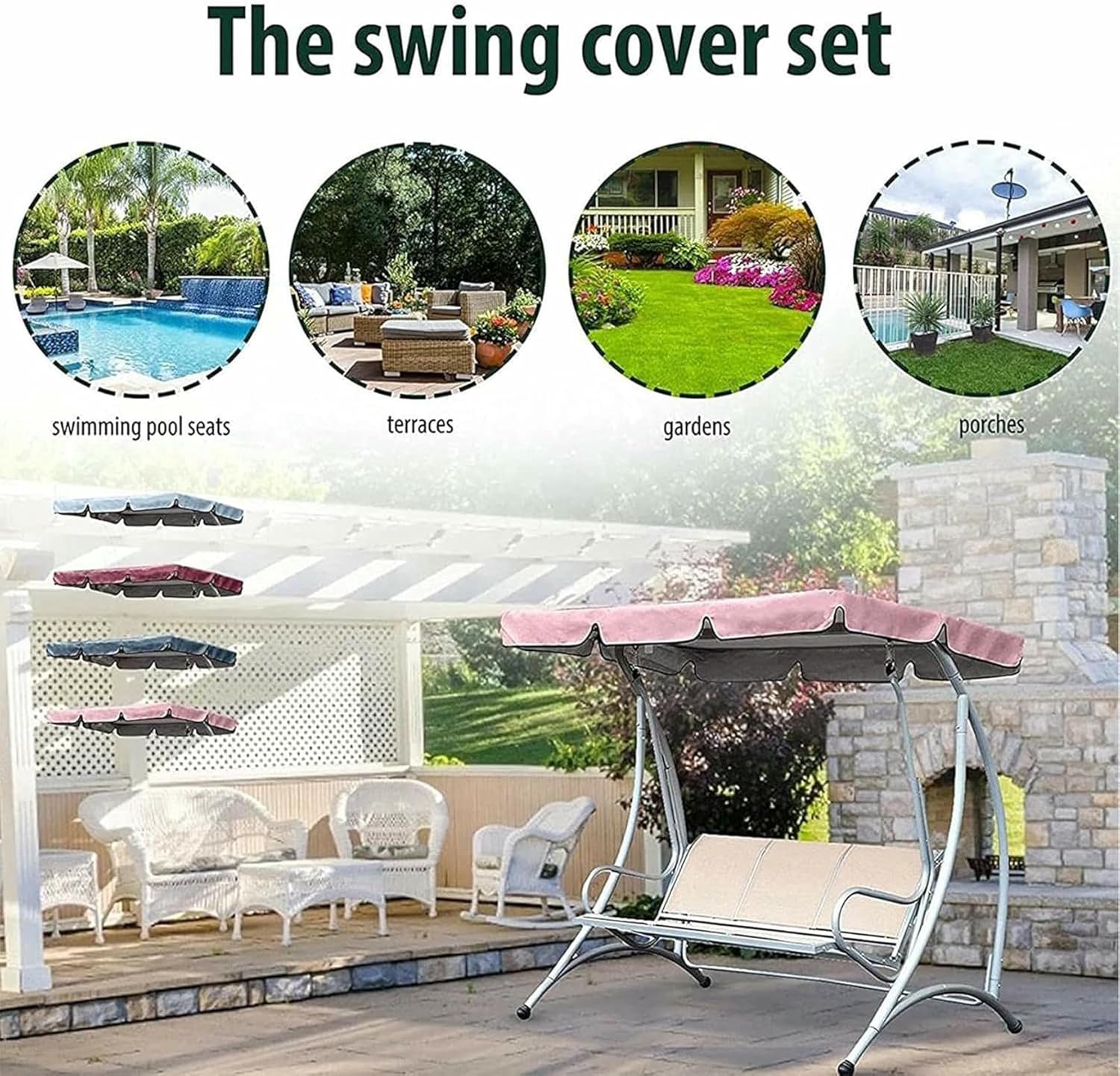 Garden Swing Replacement Canopy Cover,210D Oxford Cloth for Seat Furniture Water-Resistant Porch Swing Cover 2 & 3 Seater Outdoor Patio Hammock Cover Sun Shelt(Top Cover Only)