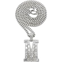 Fashion 21 Unisex Stone Filled Initial Letter Pendant 24 inches Cuban Chain Necklace