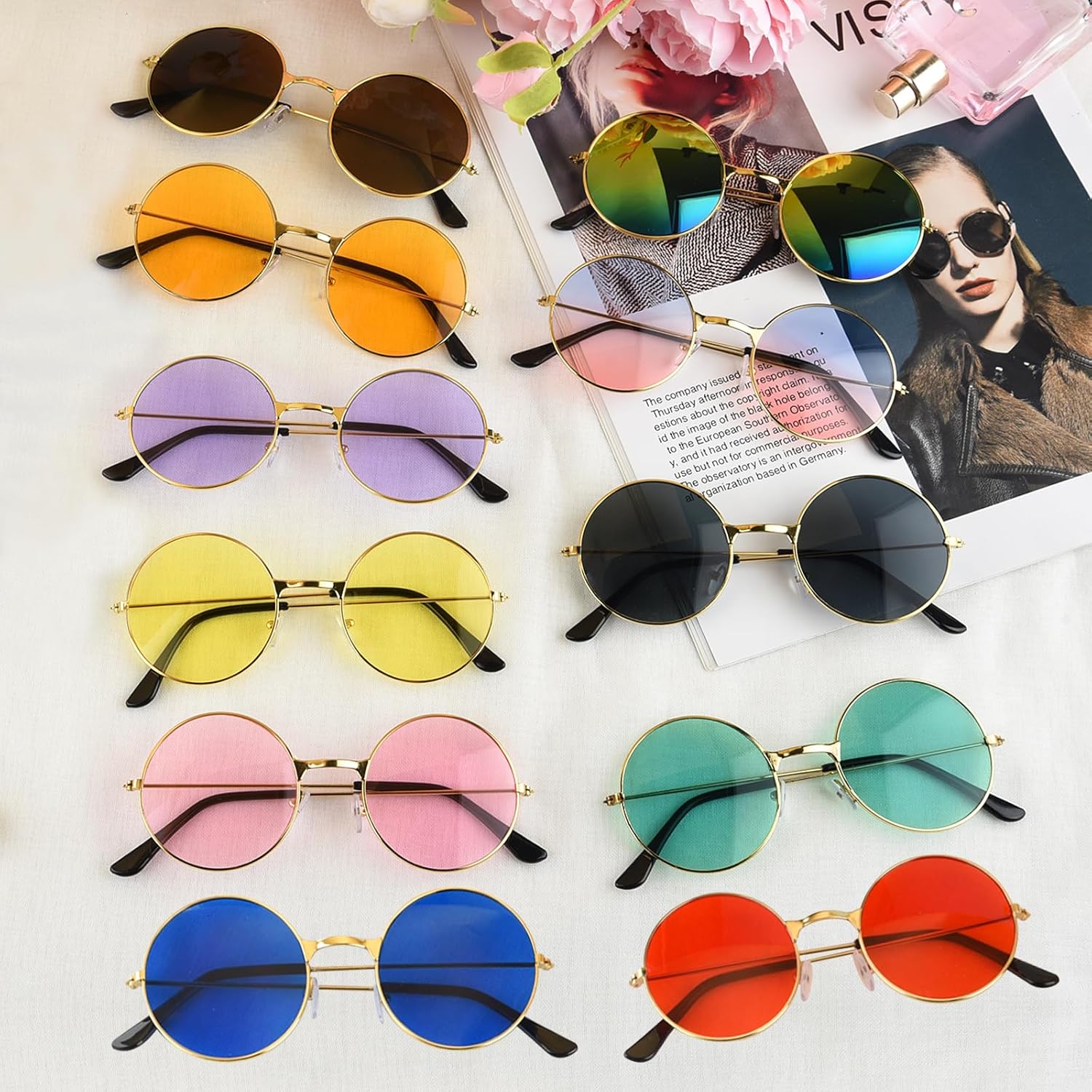 NEBURORA Round Hippie Sunglasses Metal Frame Colored Circle Glasses for Women Men 70s Retro Disco Party Accessory - Image 4