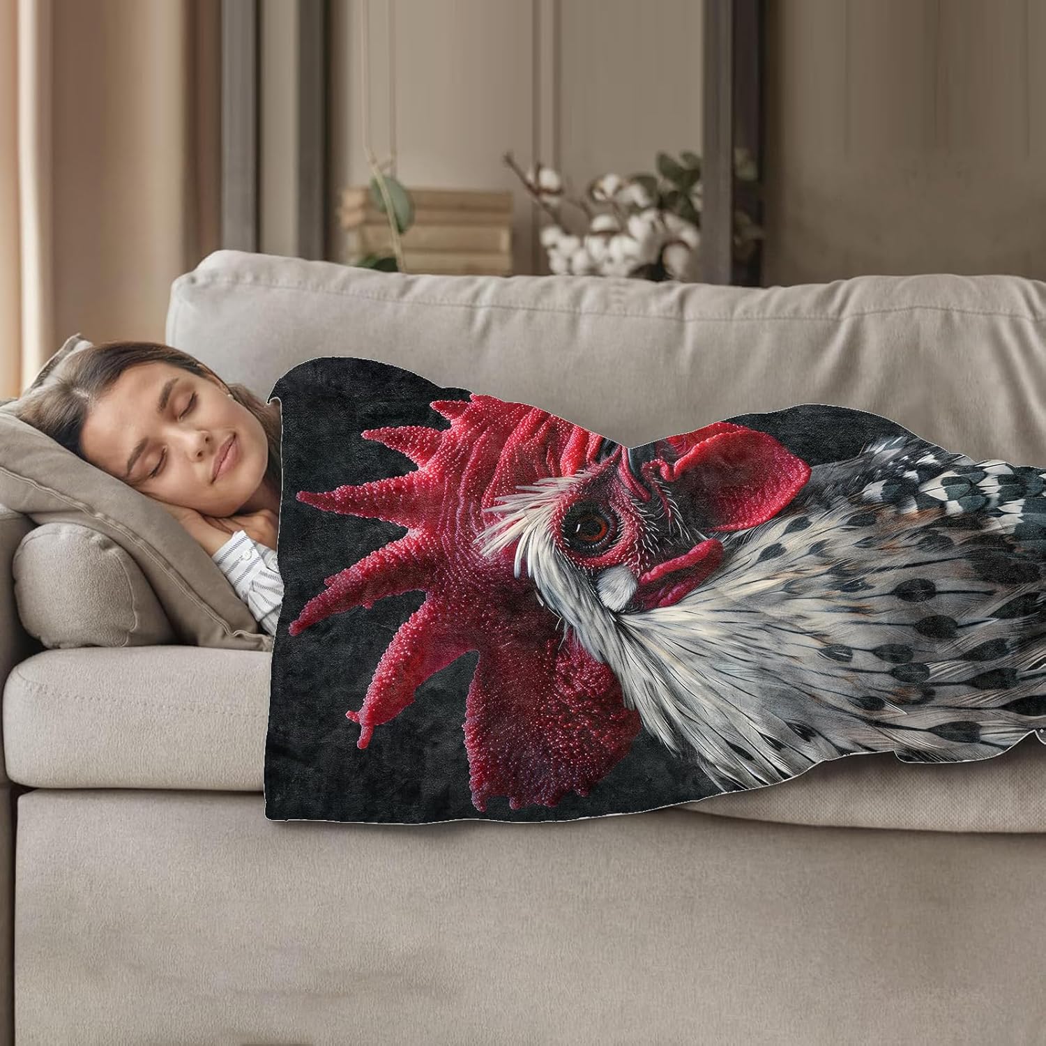 Rooster Throw Blanket, 50"x60", Colorful Rooster Portrait Theme Blankets for Home Decor, Soft Flannel Gifts for Adults