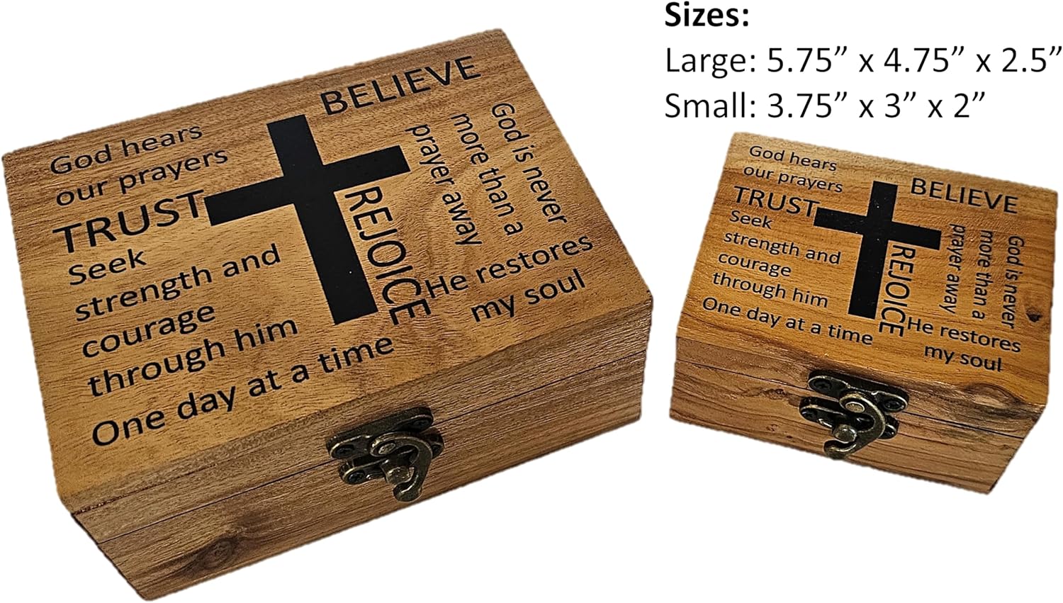 JB&C Premium Women's Rustic Brown Wooden Rosary Box, 4.75 x 5.75 x 2.5 inches, Hinged Latch, Thanksgiving Occasion, Jewelry Box