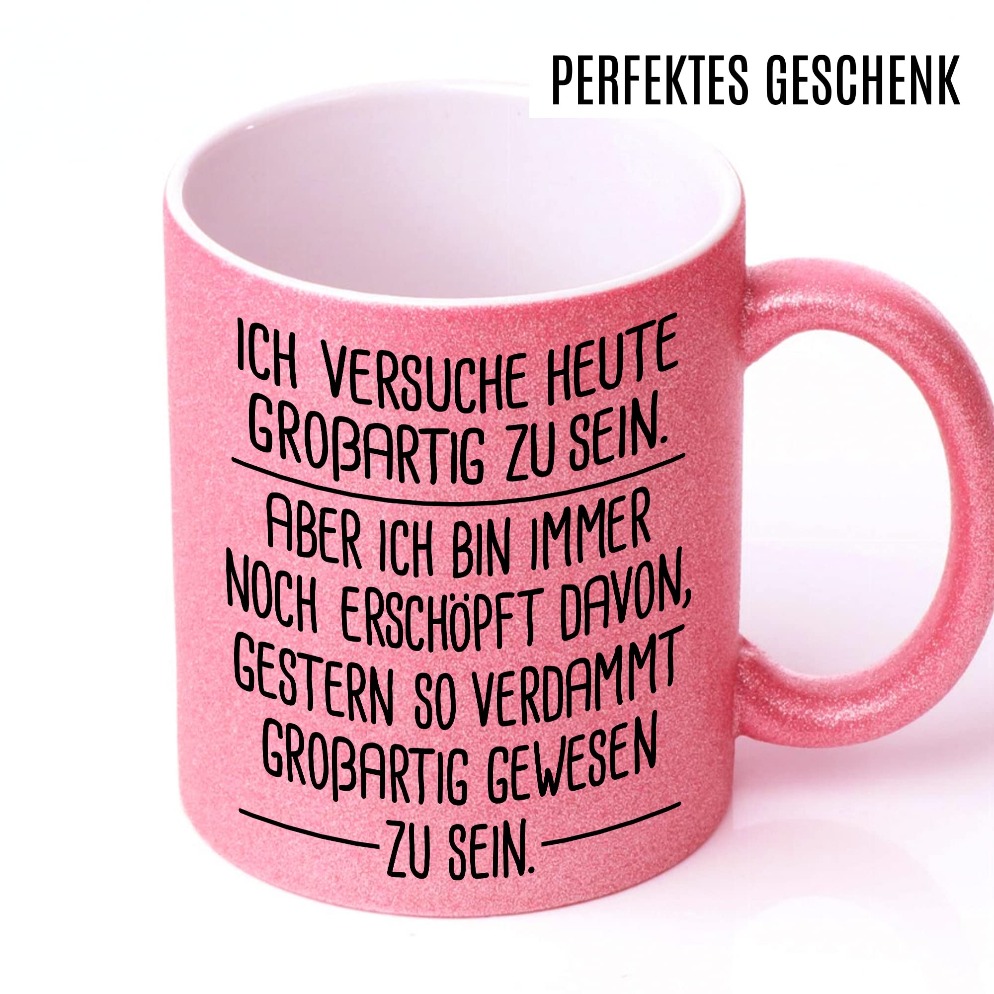 Tazza divertente con scritta in lingua tedesca Sarcastisch verdammt fantastig Caffè tazza regalo ufficio collega, idea regalo per collega, tazza da tè con motivo umorismo (rosa glitter