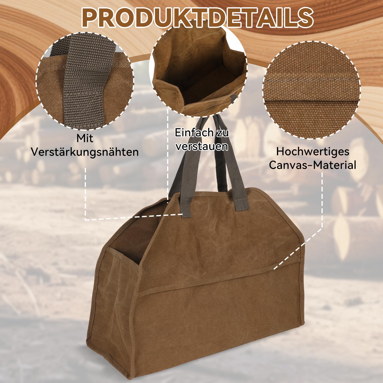 Borsa per legna da ardere, borsa per legna da ardere con guanti ignifughi