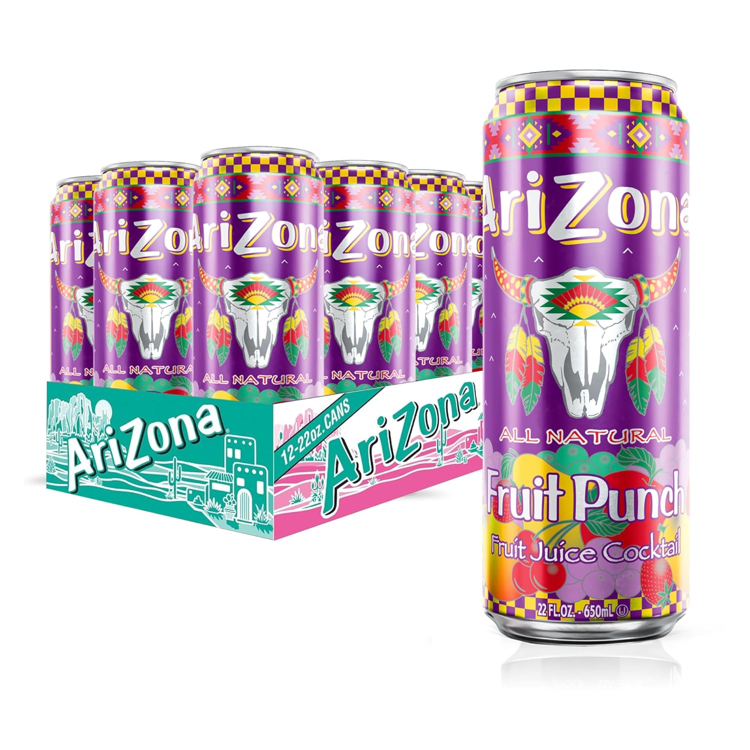 AriZona Fruit Punch, Fruit Juice Cocktail - Big Can, 22 Fl Oz (Pack of 12)