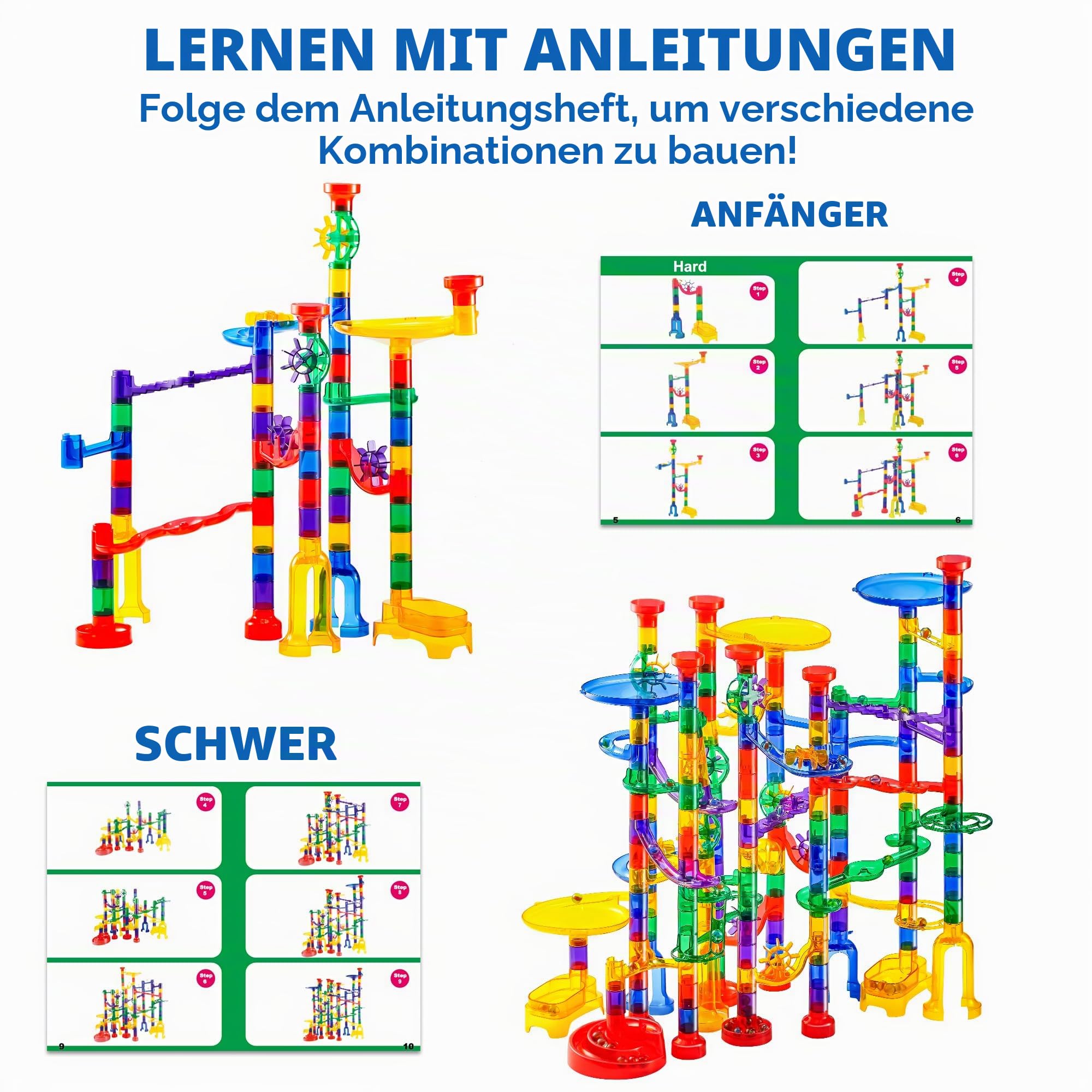 JOYIN 207-teiliges Kugelbahn-Premium-Spielzeug-Set, Bausteine, Spielzeug, Lernbaustein-Spielzeug (147 Kunststoffteile + 60 Glasmurmeln)