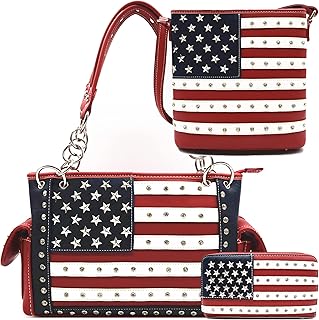 American Flag USA Concealed Carry Purse Handbag Stars and Stripe Women Shoulder Bag Crossbody Wallet Red