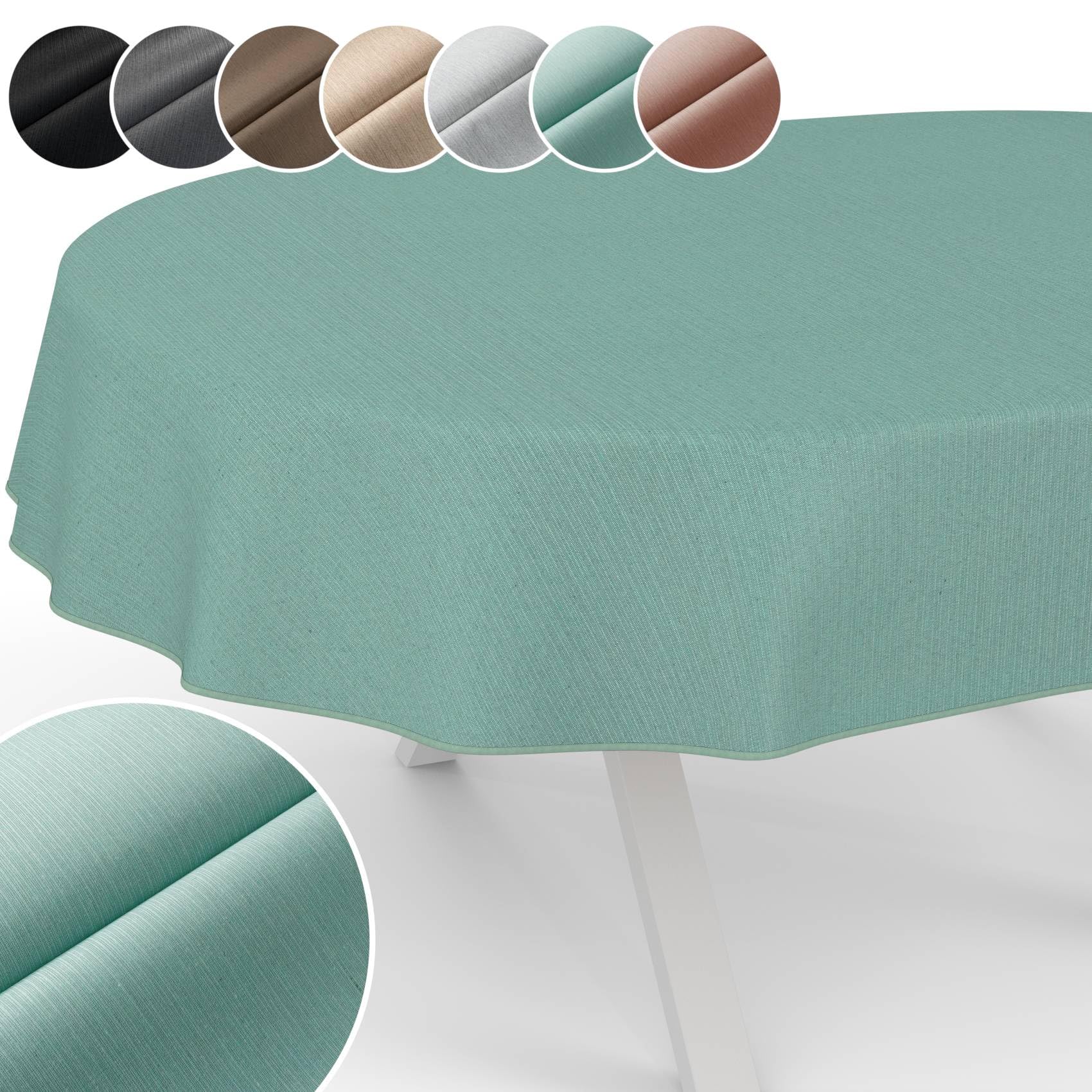 Tischdecke Mila Stoff abwaschbar Tischtuch Tafeldecke Jacquard Teflon beschichtet pflegeleicht Lotuseffekt schmutz- & wasserabweisend Uni Leinenoptik Oval 160x140cm mit Saum (Eingefasst) Mint