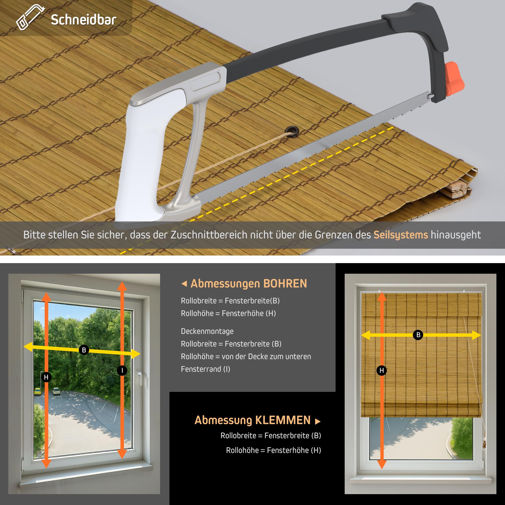 Victoria M. Klemmfix Persiana Enrollable de Bambú Fijación sin Taladrar, Protección Solar para Puertas y Ventanas, 90 x 220 cm, Marrón