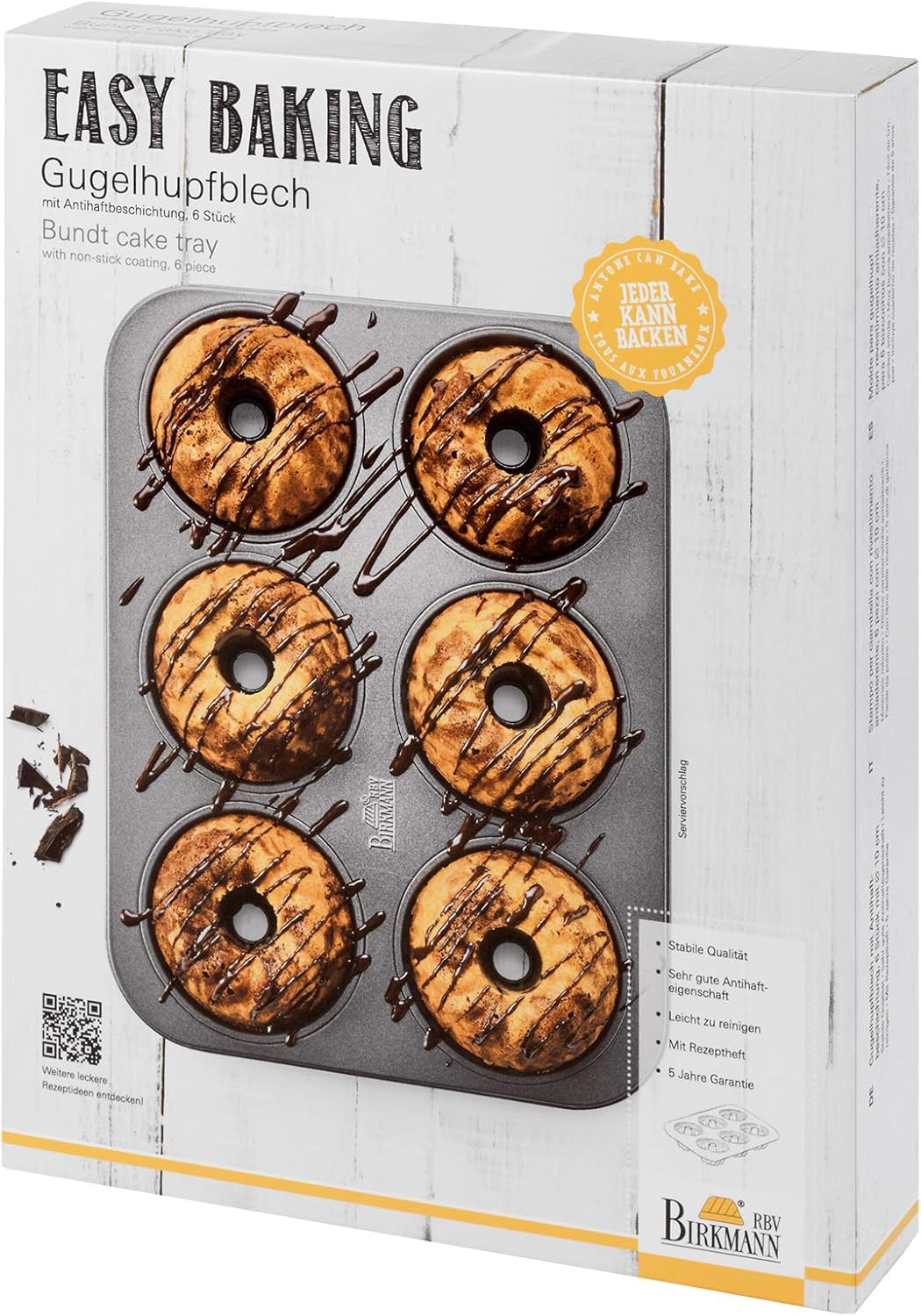 Birkmann Bundt Cake Tin Easy Baking Baking Tray, Steel Grey, 5 x 27 x 35.5 cm, Pack of 4 Units