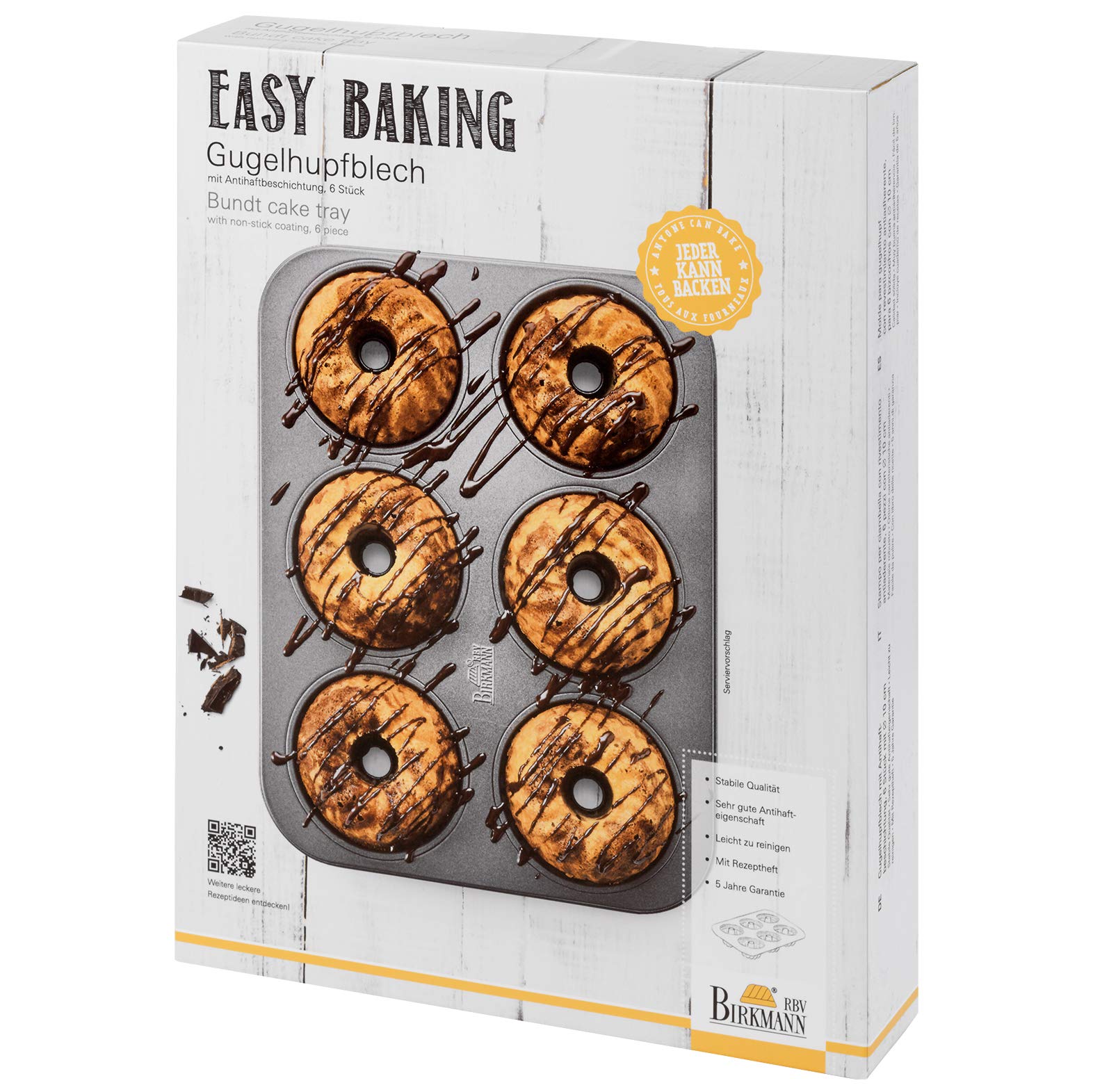 RBV Birkmann 881518 Easy Baking Lot de 6 plaques de kouglof Ø 10 cm