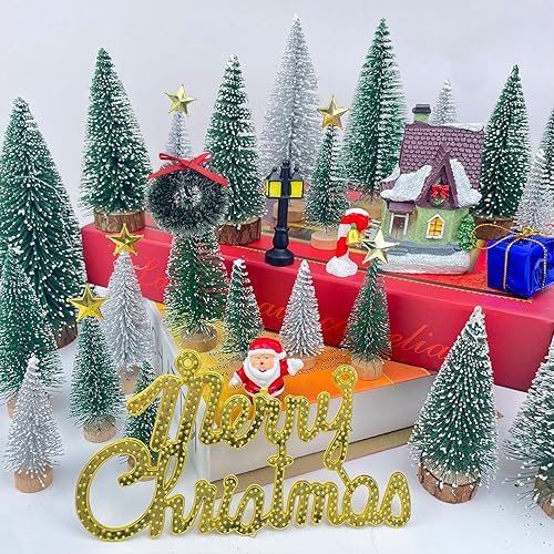 Miniatura 2 de MTKZKAF Árbol de Navidad en miniatura, árboles de pueblo de Navidad, cepillo de botella de Navidad, árbol de Navidad artificial de mesa, árbol de
