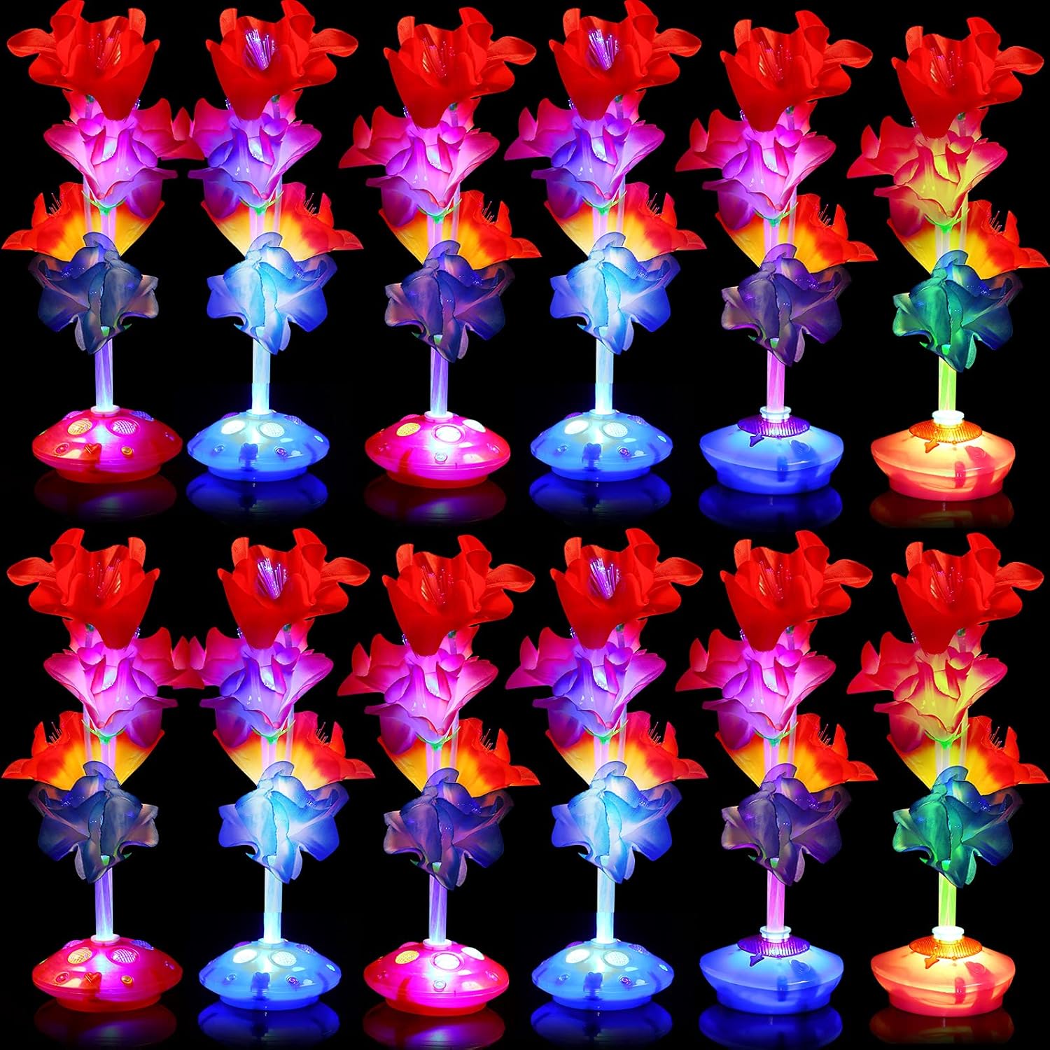 Canlierr 12 Pcs Luau Party Decorations Optic LED Fiber Flower Centerpieces Table Decorations Optic Flashing Color Changing Artificial LED Flower Fairy Light Party Festival Decor for Home Wedding