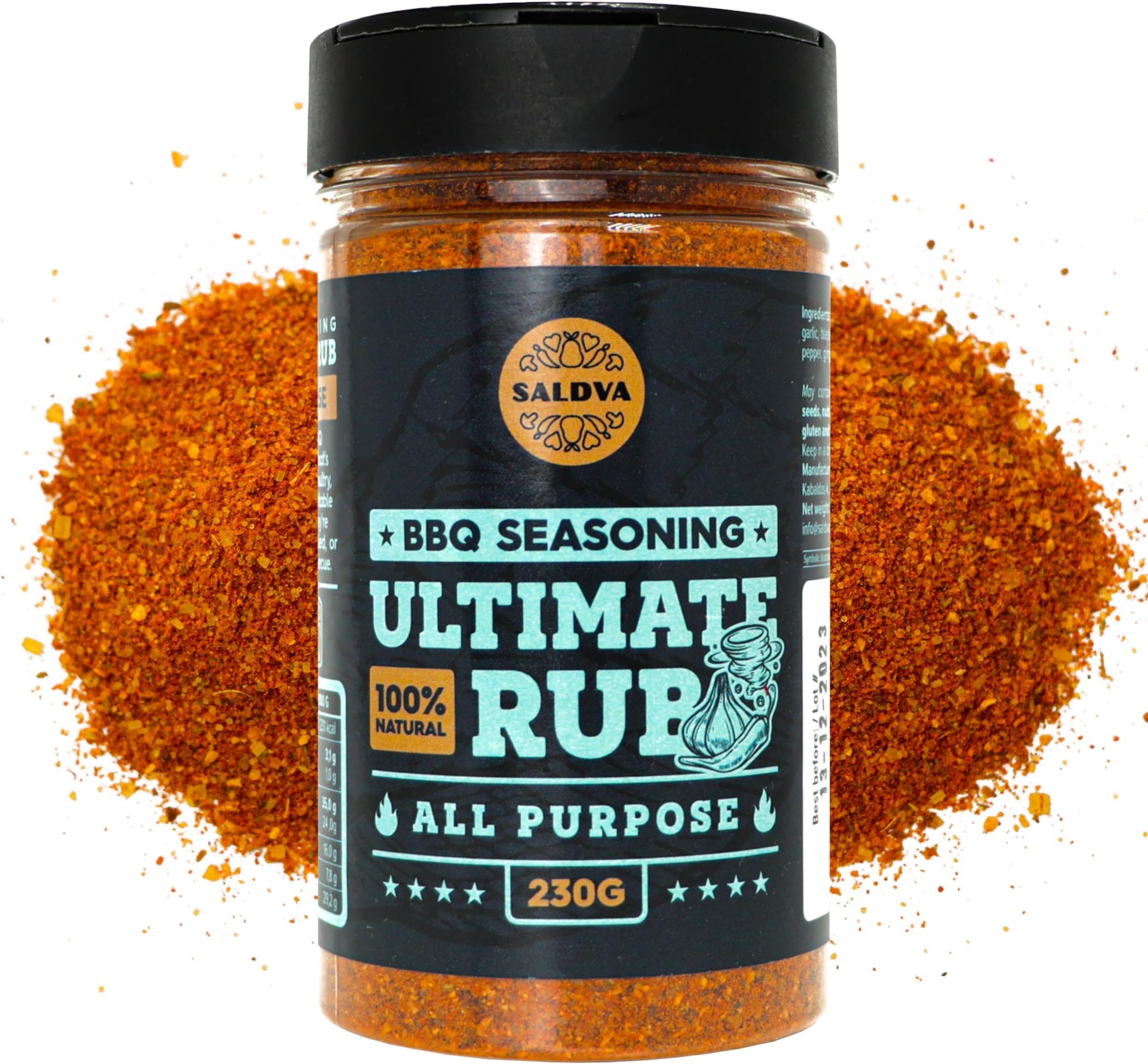 – Ultimate Rub BBQ All Purpose Seasoning - 100% Natural and Universal BBQ Seasoning - Flavourful All-Round Blend of Spices for Amazing Beef, Pork, Poultry, Vegetable BBQ Dishes - Large Jar (230g)
