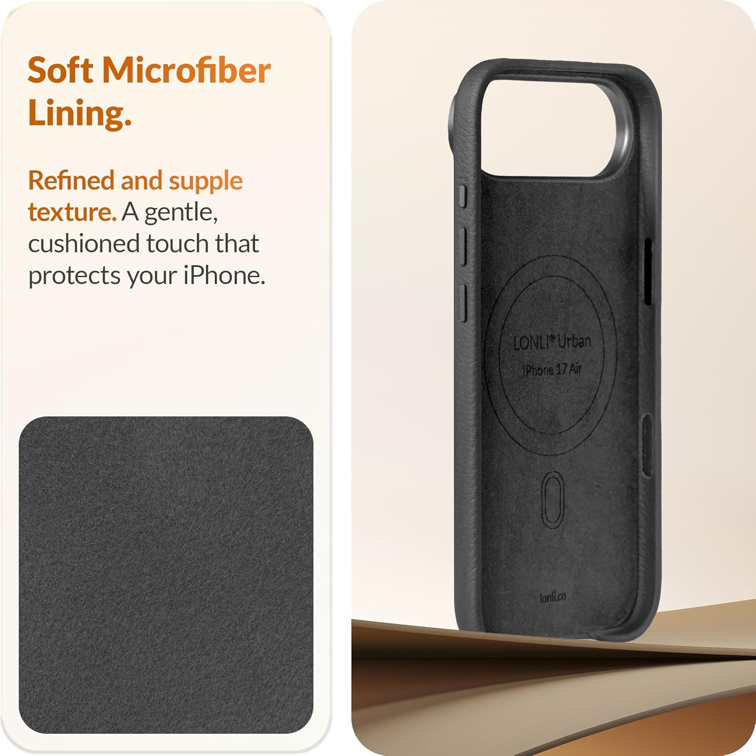 LONLI Urban | Pebbled Leather - European Genuine Pebbled Leather Case for iPhone 17 Air - [Built-in Camera Control and Compatible with Magsafe] - Black - Image 6