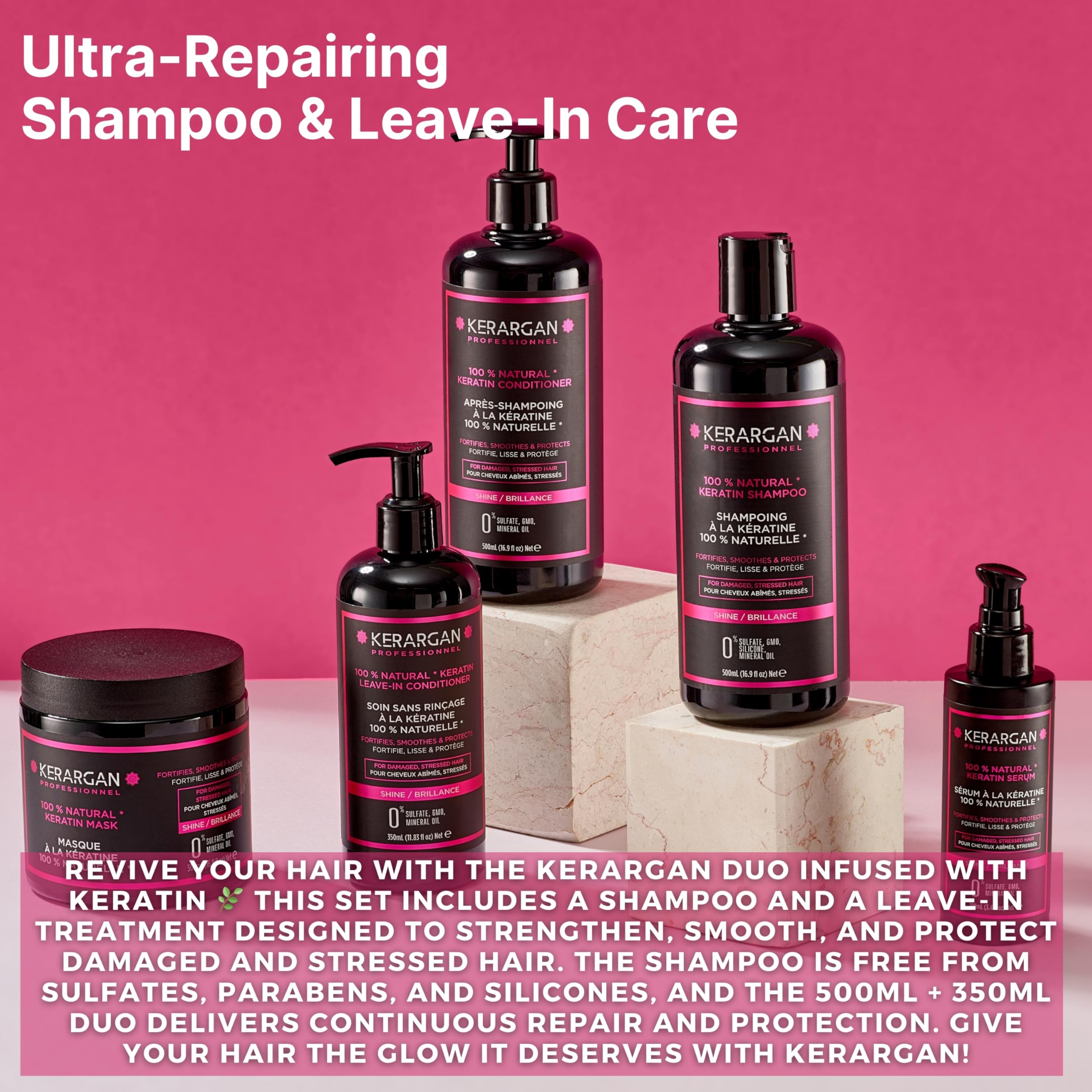 Kerargan, Shampoo and Leave-In Treatment Duo with Keratin for Damaged and Stressed Hair, Strengthens, Smooths, and Protects - Image 2
