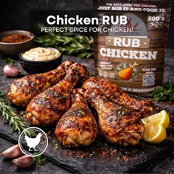 Poppamies Chicken BBQ Rub - 100% Natural BBQ Seasoning - Dry Marinade & Spices. Especially Suitable for Chicken - Great in The Grill Oven Boiler and Pan - Large Pack (200g)