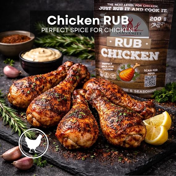 Poppamies Chicken BBQ Rub - 100% Natural BBQ Seasoning - Dry Marinade & Spices. Especially Suitable for Chicken - Great in The Grill Oven Boiler and Pan - Large Pack (200g)