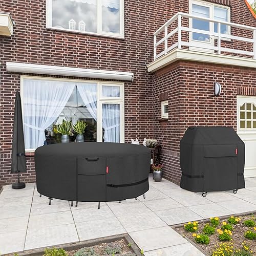 Miniatura 6 de Porch Shield Funda redonda para muebles de patio, impermeable, 600D, resistente, para mesa y sillas de exterior, 96 pulgadas
