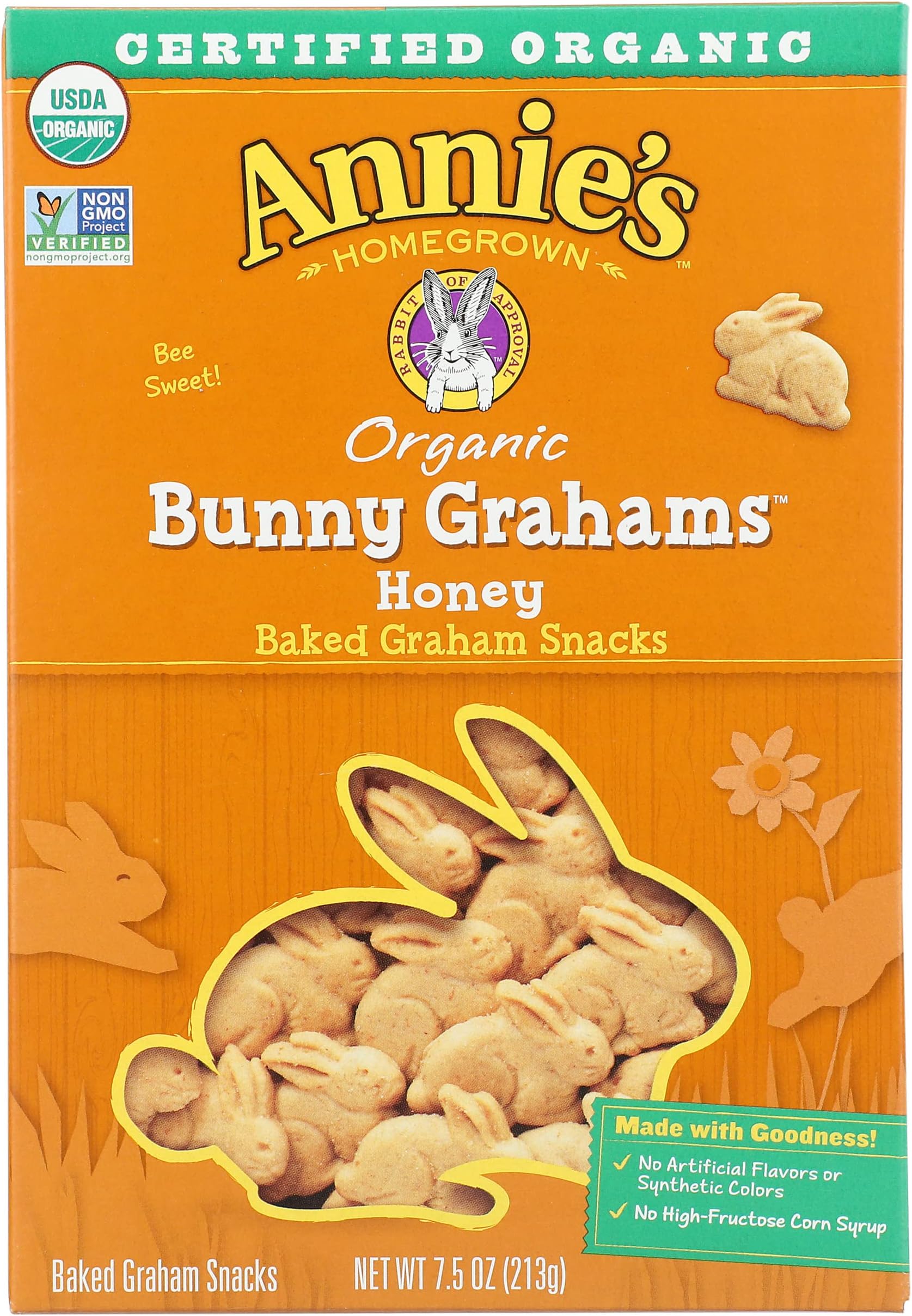 Annie's Homegrown Bunny Grahams, Honey, 7.5-Ounce Boxes (Pack of 3)