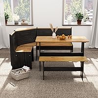 GAINUO Black L-Shaped Breakfast Nook Set with Bench - Space-Saving Corner Dining Table for Small Kitchens & Apartments