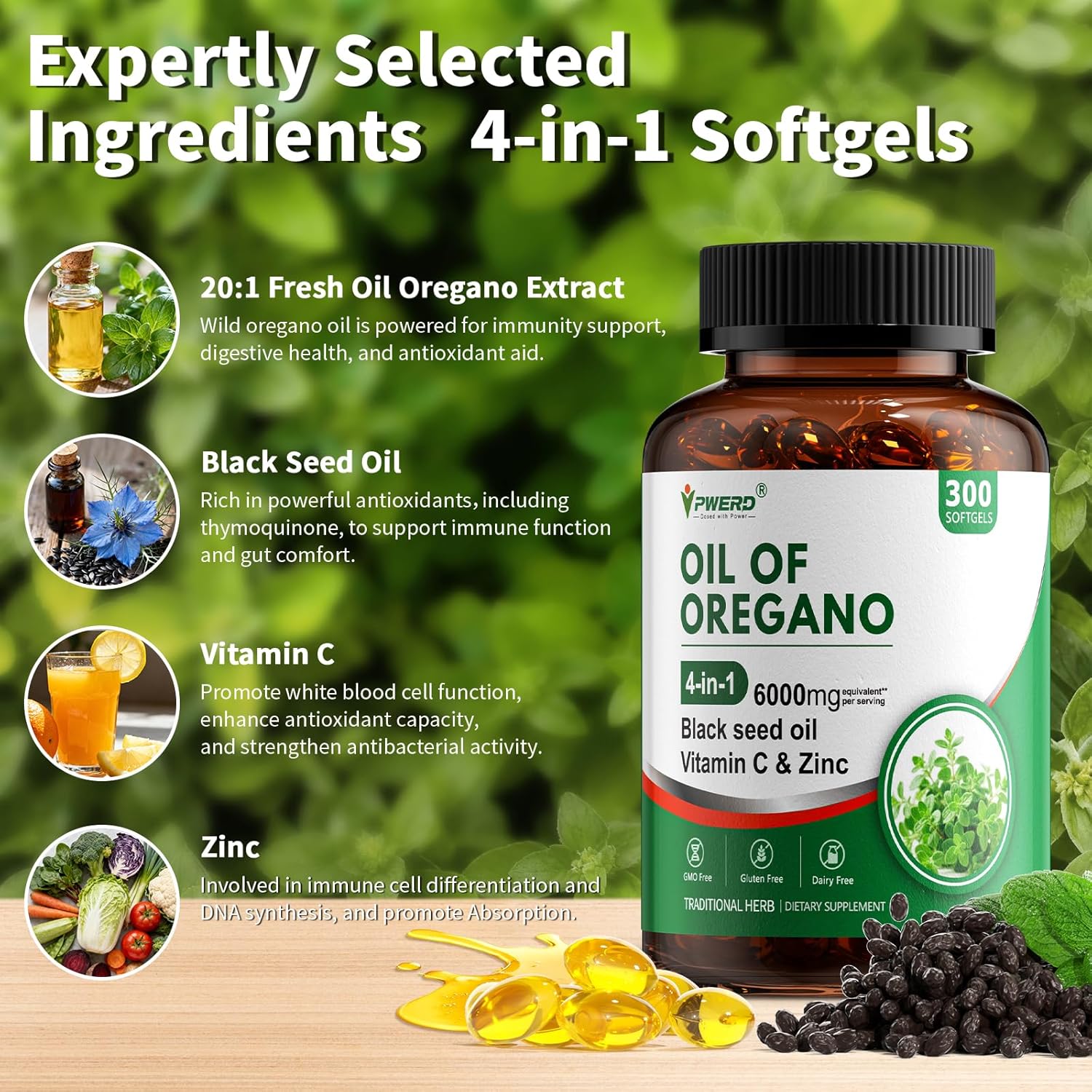 300 Softgels Wild Oregano Oil Capsules Organic Pills of Oregano Softgels Capsules Organic with Black Seed Oil - Image 3