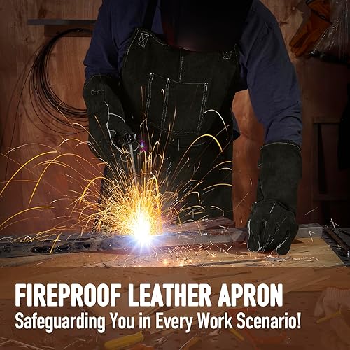Miniatura 7 de Delantal de trabajo de soldadura de cuero, delantal con peto resistente al calor y a las llamas, delantal ignífugo resistente para barbacoa