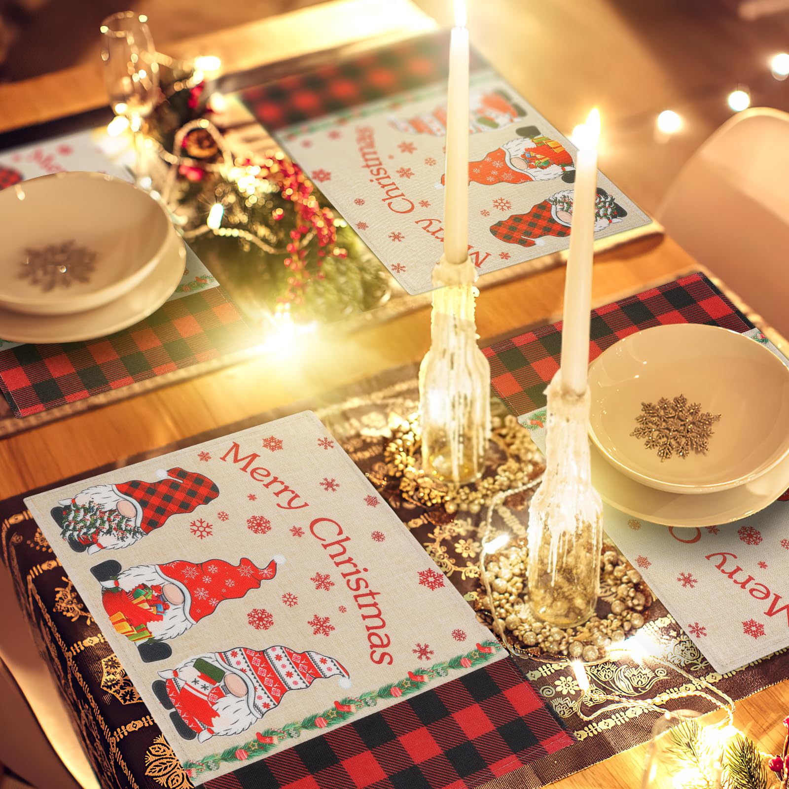 Kerst-placemats, set van 6 - kerstplacemats - 30 x 45 cm grote winterplacemats voor de