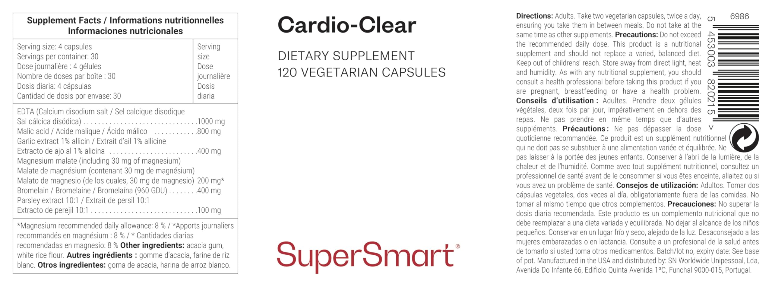 Cardio-Clear - EDTA, Magnesium, Knoblauch & Bromelain - Fördert ein Gesundes Herz - Hilft, die Arterien und den Blutkreislauf zu Unterstützen - Vegan - Glutenfrei - SuperSmart