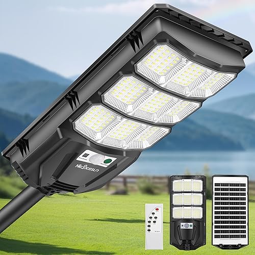 Luces solares para exteriores 900W -6500K luz solar de calle fácil instalación, luces de inundación al aire libre con sensor de movimiento y