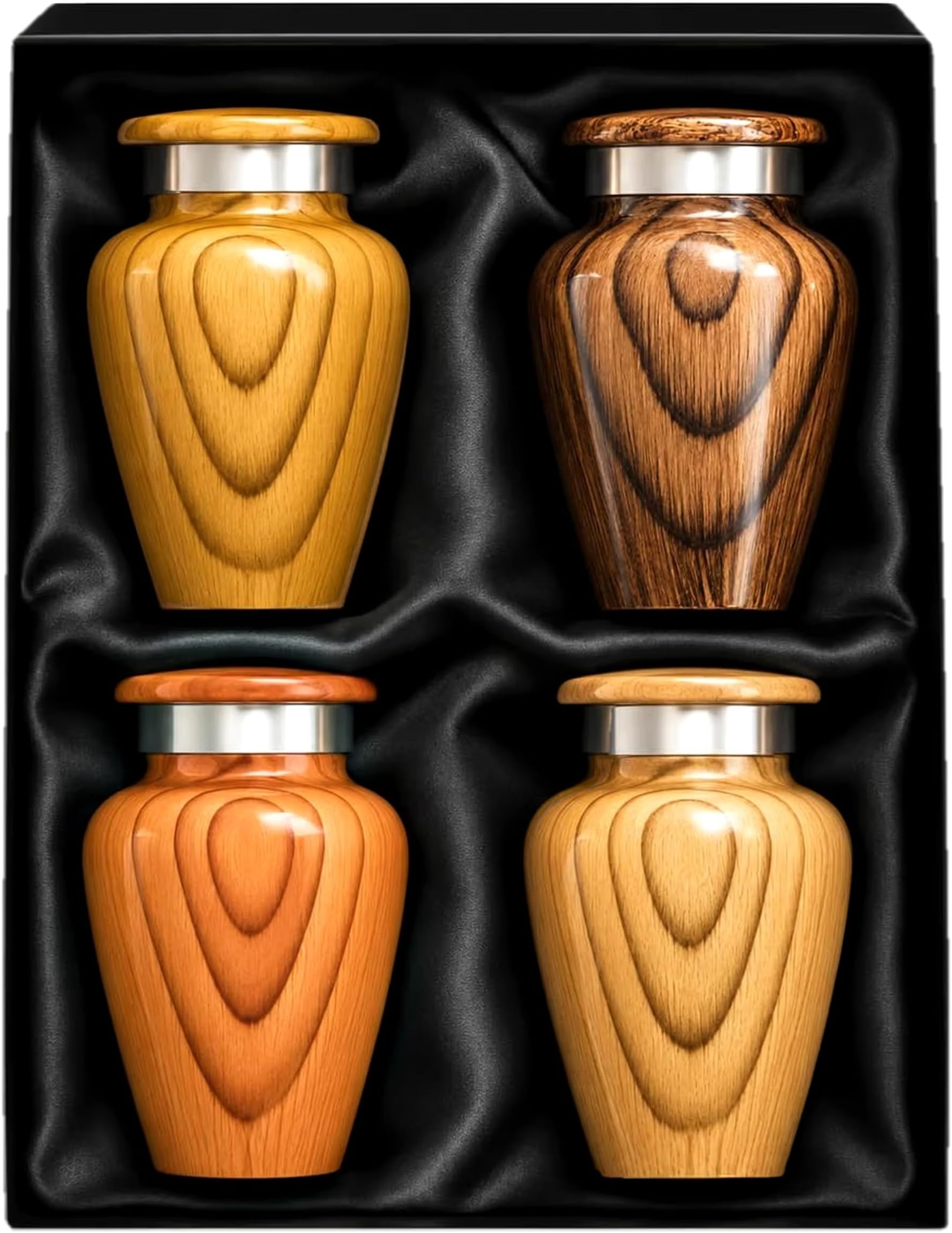Metallic Wooden Print Small Urns for Human Ashes Keepsake - Mini Urn for Ashes Adult Male & Female - Keepsake Urns Set - Honor Your Loved One with Funeral Memorial Urn (Wooden, Set of 4)