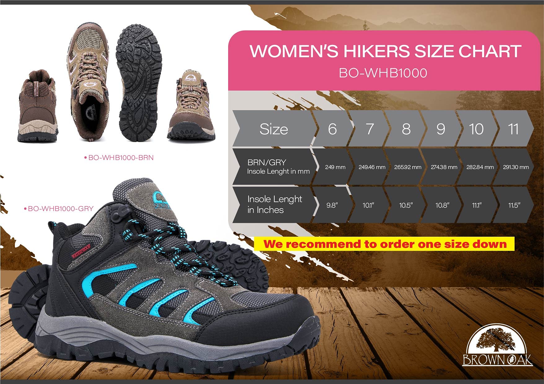 Brown Oak Womens Waterproof Outdoor Shoes Casual Trekking Work Hiking Boots (Grey, 8)